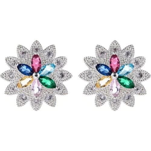 2019 temperament colored flower zircon earrings suitable for women / girls sweet romantic jewelry gifts ER-168