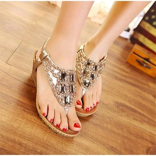 2020 Summer New Women Sandals Fashion Peep Toe Womens Shoes Rhinestone Wedge Heel Sandals Large Size 42 Ladies Zapatos De Mujer
