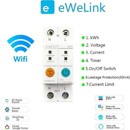 2P WIFI Energy Power kWh Meter Circuit Breaker Time Timer Switch Relay Voltmeter Current Leakage Protection RCCB RCBO Limitter