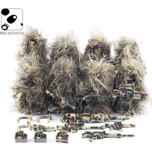 6PCS Ghillie Suit Figures Building Blocks Military Camouflage Soldier Accessories Weapon Army Parts Bricks Toys For Children