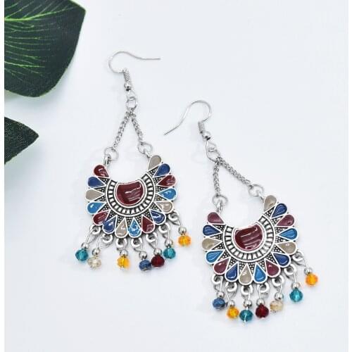 Bohemian Fashion Lacquered Fan-shaped Colorful Exaggerated Personality Earrings For Woemn Grils Street Photography Accessory