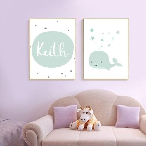 Baby Nursery Wall Art Canvas Poster Print Cartoon Whale Painting Nordic Kids Decoration Picture Children Bedroom Decor