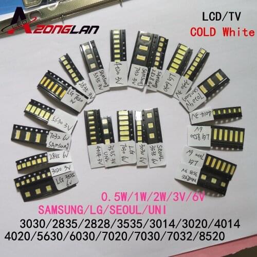 Cold white 37 values *10pcs=370PCS For TV Backlight Beads 2835/3030/3535/3014/5630/6030/7020/7030/7032 1W/0.5W SMD LED Kit 3V/6V