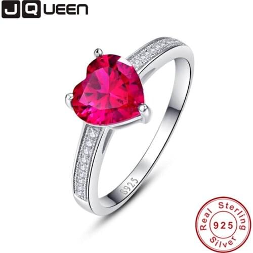 JQUEEN 3ct Heart Red Simulated Ruby Wedding Promise Engagement Ring Solid 925 Sterling Silver Jewelry for lovers
