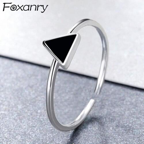Evimi 925 Sterling Silver Rings INS New Trend Elegant Creative Black Triangle Party Jewelry Lover Gifts Vintage Accessories