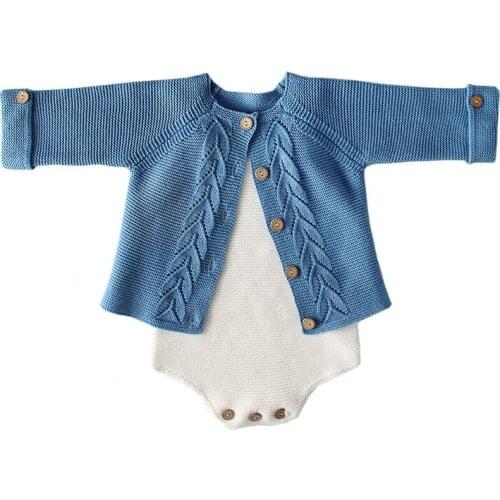 Infant Cotton Baby Cardigan Coat+Romper Cute Blue Toddler Boy Sweater Jacket 3 6 9 12 18 24 Month Baby Clothes OBS204042