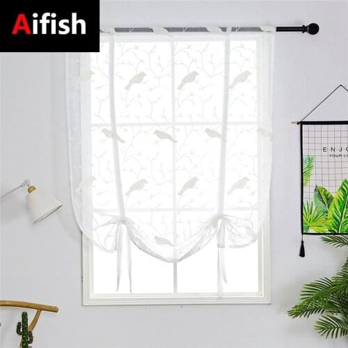 American Style Bird Roman Short Curtains For Living Room Fashion Kitchen Door Window Treatments Sheer Tulle Kitchen Roman Blinds