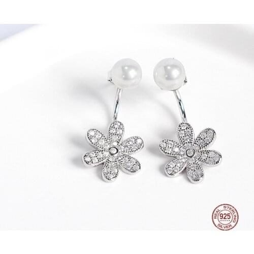 LKO Pearl 925 Sterling Silver Fashion Temperament Luxurious Stud Earrings Sun Flower Pendants For Women Jewellry Gifts