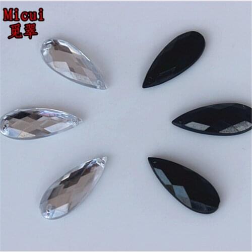 Micui 100Pcs 9*22mm Black /Clear Color Drop Pear Acrylic Rhinestones Crystal Flatback Gems Stone For Clothes Dress Sew On ZZ288
