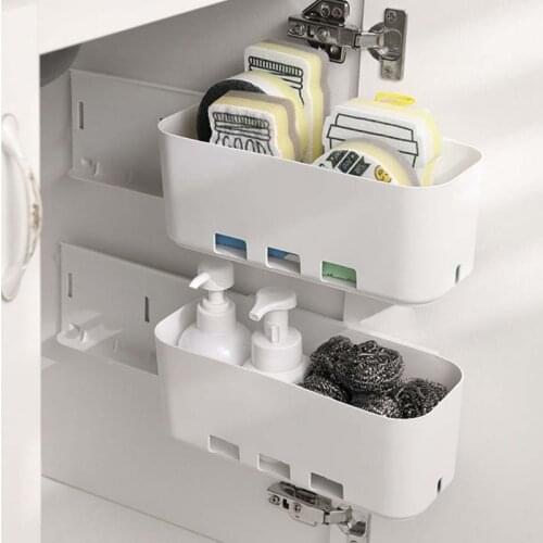 Multifunctional Hanging Organizer Wall-mounted Kitchen Under Sink Storage Box Plastic Spices Bottles Holder Bathroom Shelf