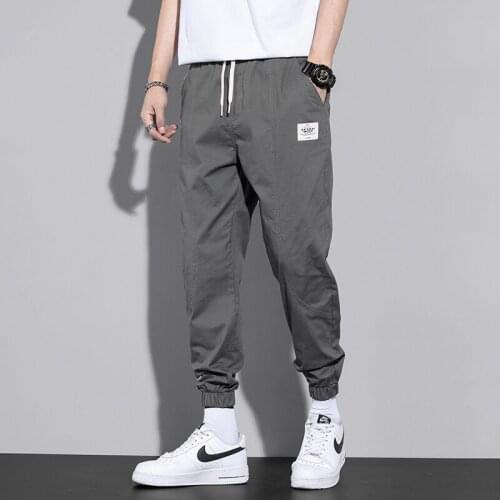 Trendy Summer Mens Casual Pants Loose-Fit Tappered Trousers Cotton All-Matching and Handsome Korean Thin Cropped Pants