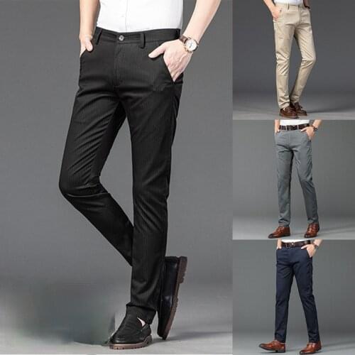 2021 Mens Spring Autumn Fashion Business Casual Long Pants Suit Pants Male Elastic Straight Formal Trousers Plus Big Size 28-40