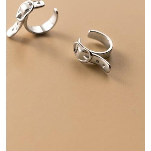 Real 925 Sterling Silver Heart-shaped Belt Shape Ear Cuff Wrap Earrings Cool Non-Pierced Cartilage Earring for Women