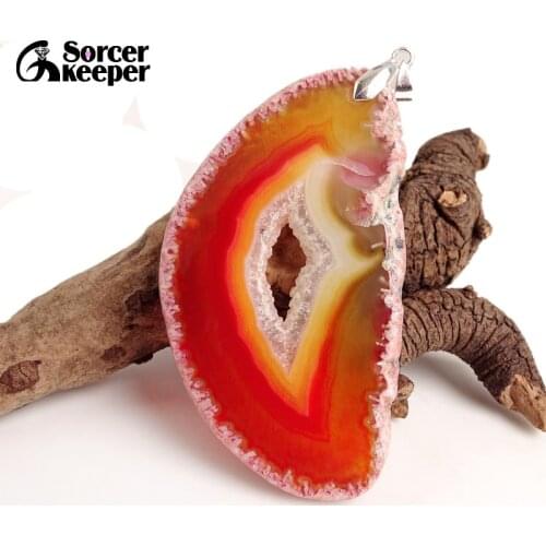 Natural Gem Stone Jewelry Multi-color Rough Art Botswana Agates Slice Beads Pendant Necklace New Trendy Gift for mens BD233