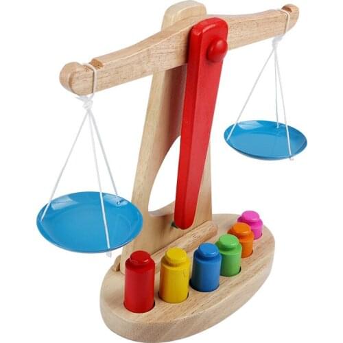 New Montessori Educational Toy Small Wooden New Balance Scale Toy With 6 Weights For Kids baby