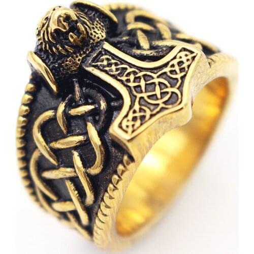 New Retro Animal Wolf Head Pattern Viking Rune Ring Mens Ring Vintage Metal Ring Accessories Party Jewelry