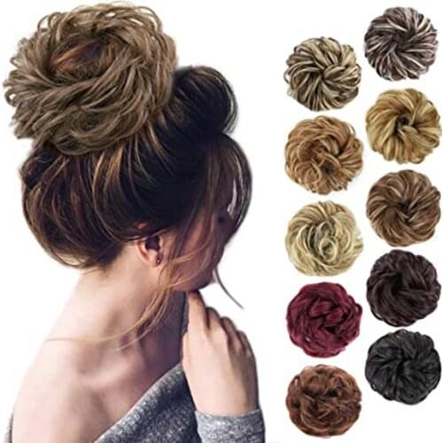 New Fashion Girls Curly Scrunchie Chignon With Rubber Band Brown Gray Synthetic Hair Ring Wrap On Messy Bun Ponytails