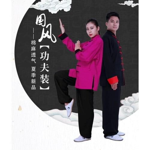 New Tai Chi clothing male martial arts female cotton linen performance spring summer practice long-sleeved Tai Chiquan clothes