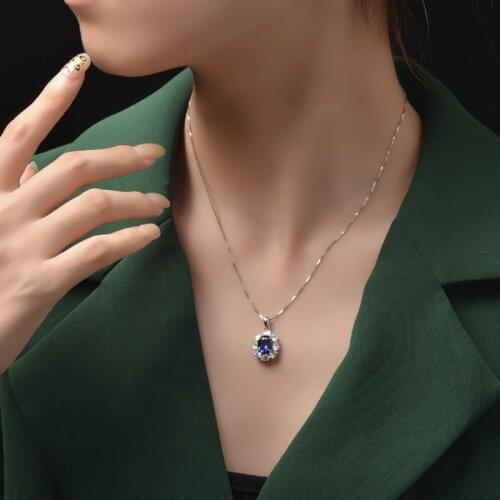 Brand 100% 925 Sterling Silver Necklace 7x9MM Ruby High Corbon Diamond Pendant Necklaces For Women Wedding Party Fine Jewelry