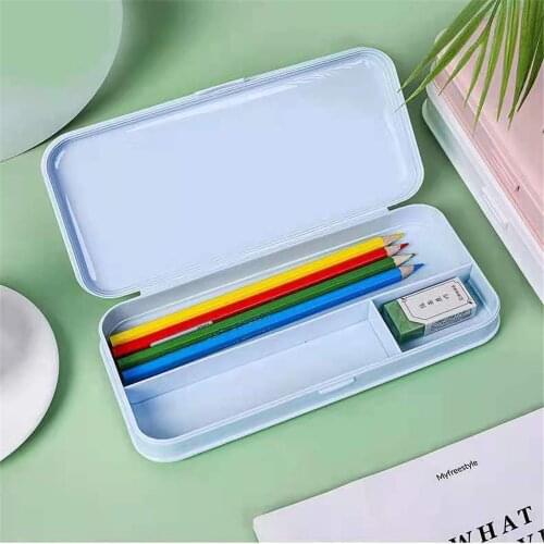 4 Colors New Style Stationery Case Pencil Box Plastic Pen Case School Stationery Supplies Portable Box Gift Pencil Case