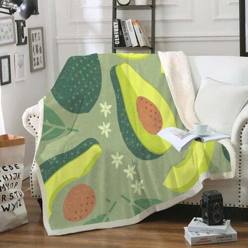 Avocado Plush Throw Blanket Cartoon Cat Sherpa Blanket Cute Fruit Thin Quilt for Kids Green Avocado Bed Blanket