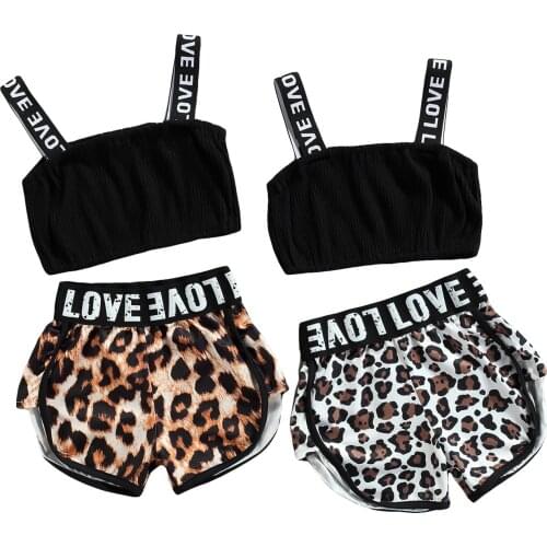 Citgeett Summer Kids Girls Casual Clothes Set Sleeveless Tops and Leopard Printed Pattern Shorts Clothing