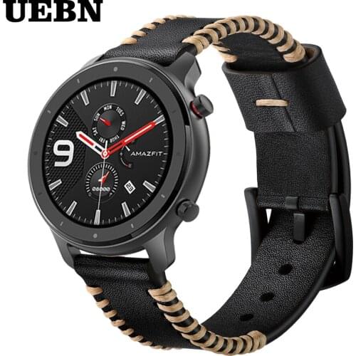UEBN 20mm 22mm Leather Line Band Wrist Strap for huami amazfit GTR 42mm 47mm Bracelet for amazfit bip GTS samrt Watchband