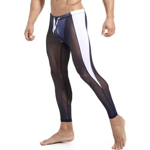 Mesh Underwear Leggings Patchwork Transparent Long Pants Sleepwear Quick Dry Breathable Slip Trousers Sleep Bottoms Pajama Pants