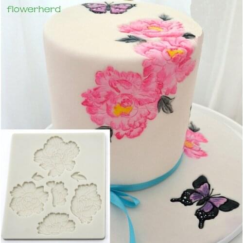 Flower Peonies Silicone Mold Embossing Fondant Cake Mold Cake Decorating Tools Rose and Leaf Maker Sugar Paste Flower Modelling