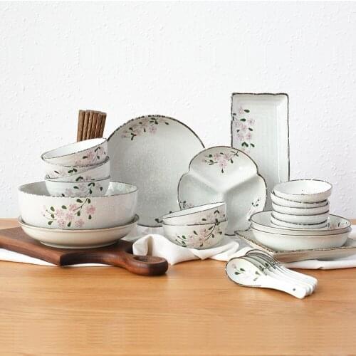 Snow Point Cherry Blossom Ceramics Tableware Set Household Plate Combination Dinner Set Zestaw Obiadowy Talerze Kahvalti Takimi
