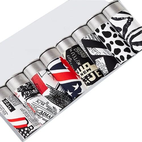 8pcs /Lot Summer Ice Silk Mens Panties Underpants Boxers Shorts Quick Drying Decor Printing Sports Pants