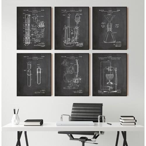 Vintage Patent Print Periodic Table Canvas Painting Poster Wall Art Chemistry Equipment Structure Picture Lab Home Wall Decor