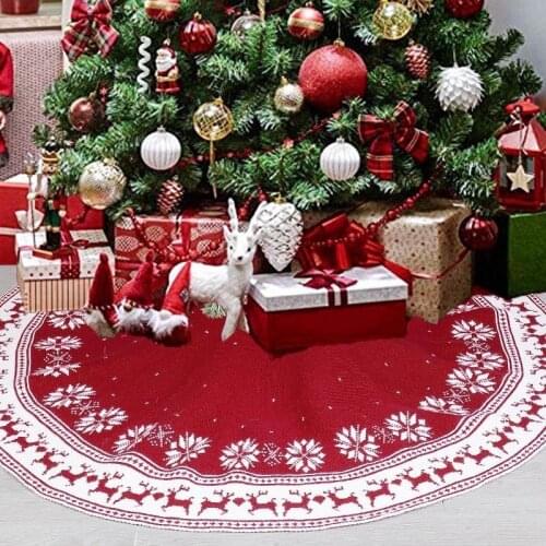 90cm/122cm Snowflake Elk Pattern Red Round Knitted Christmas Tree Skirts Decor For Party Xmas New Year Home Decoration Carpet