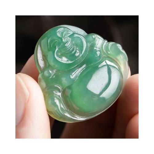 Zheru Jewelry Natural Burmese Jade A Grade Happy Buddha Pendant Necklace Jewelry Best Gift