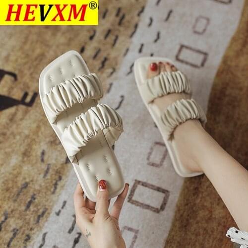 2021 Summer Women Slipper Ladies Outdoor Elegant Folds Slides Sandals Wedge High Heels Slip On High Quality Slipper