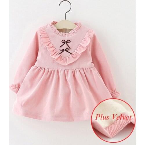 Toddler Winter Clothes Warm Thick dress fleece Pink dresses for girls New baby Birthday Plus Velvet princess Cotton Tops 9M kids