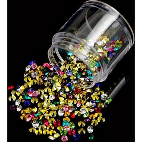 1 Box Multi-color 3D Charm Gems Nail Rhinestones Glass Sharp Bottom Crystal Strass Nail Stones DIY Manicure Nail Art Decorations
