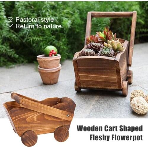 1pcs Wooden Cart Flowerpot Succulents Ornament Creative Garden Home Bedroom Shop Window Plants Wheelbarrow Planter Decor Pot
