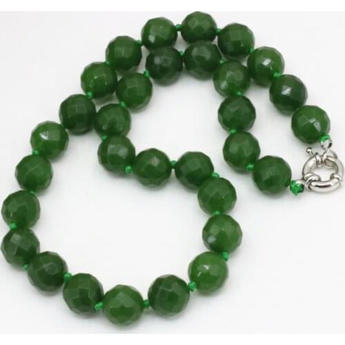12mm faceted round beads chain necklace Taiwan natural green stone jades chalcedony choker for women diy jewelry 18inch B3197