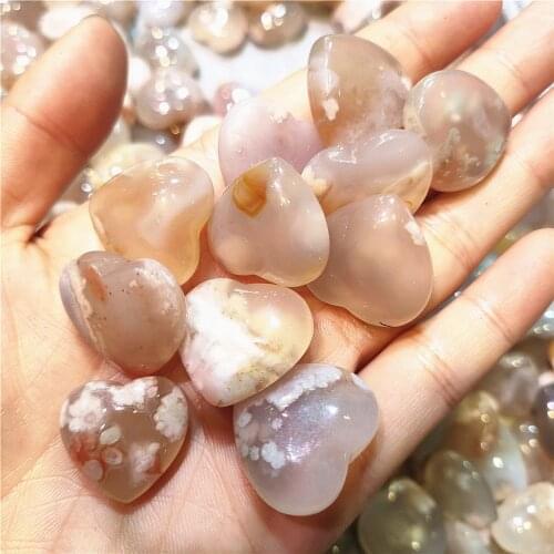 15mm Crystal Heart Natural Flower agate Quartz hearts Small cherry blossom carnelian cardiac Shape Crystals Healing Gift