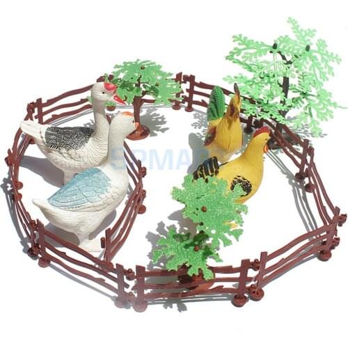 19 Pieces Plastic Farm Animals Toys Hen Cock Duck Goose Model Figure Toys for Kids Children