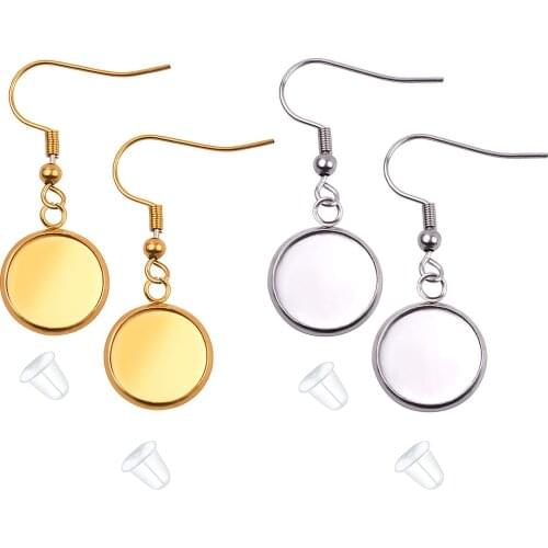 20 Pieces Stainless Steel Earring Blanks Wire Hooks with Rubber Backs Fit for 12mm Cabochon Settings Trays