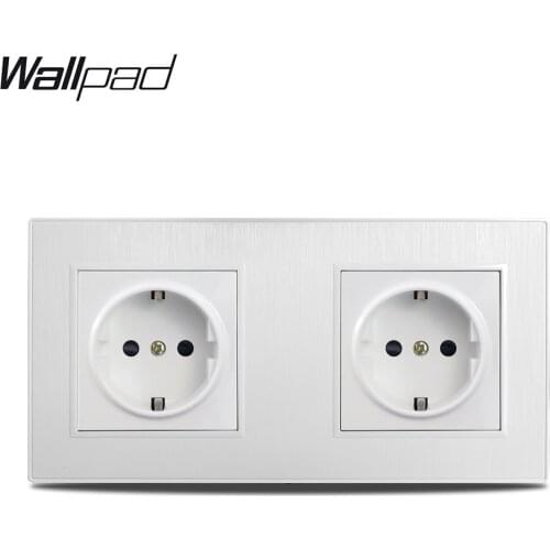 Wallpad S6 White Double EU Electric Outlet Power Wall Socket German Plug Brushed PC Plastic 2 Panel Frame