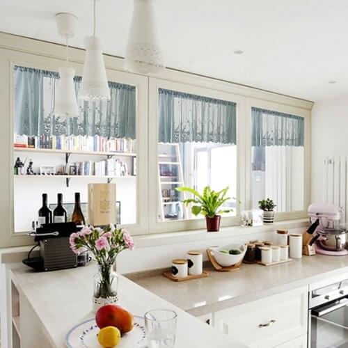1pc White Wave Lace Half Curtain Living Room Tulle Short Curtain For Kitchen Cabinet Door Cafe Small Window Drapes Wholesale