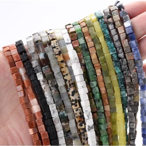 4*4mm Natural Square Stone Beads Agtaes Lava Lapis Lazuli Jades Amazonite Bead for Jewelry Making DIY Bracelet Accessories 15