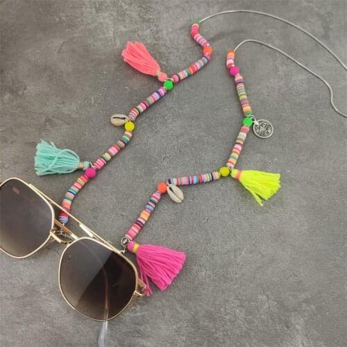 Boho Polymer Clay Bead Reading Glasses Chain Sunglasses Eyewears Cord Holder Neck Strap Rope Necklace Eyeglass String Lanyard
