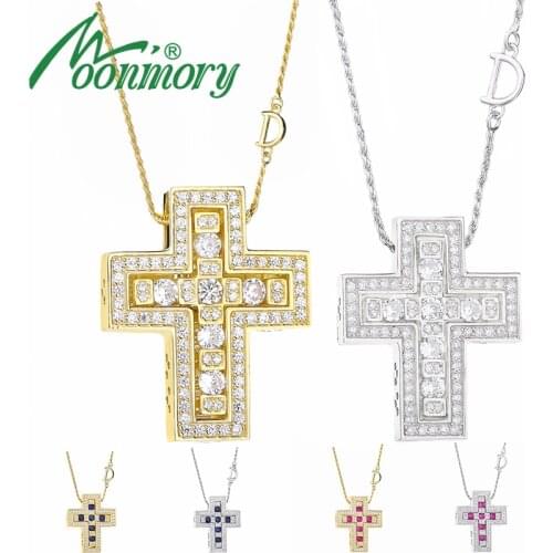 Moonmory 2019 925 Sterling Silver Belle Double Cross With Zircon CZ Pendant Long Chain Letter D Necklace Japanese Men Jewelry