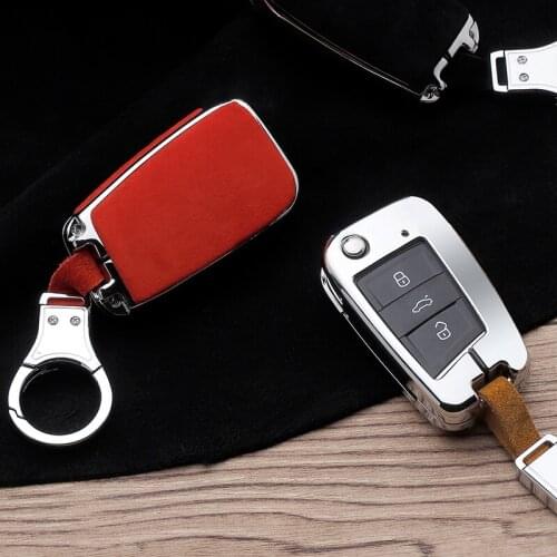 For VW Passat Lavida Tiguan POLO CC Golf BORA Galvanized Alloy Suede leather splicing car key case cover protective shell holder
