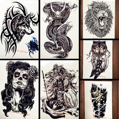 Black Brambles Wolf with Bracelet Temporary Tattoo Sticker For Men Body Art Arm Tattoo Sleeve Waterproof Fake Flash Tatoo Tribal