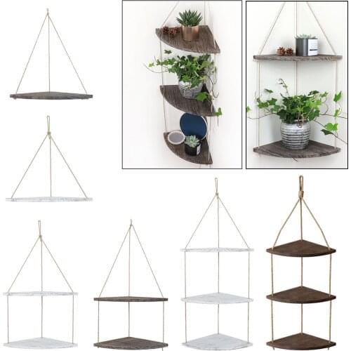 Premium Wood Swing Wall ing Rope Corner Shelves Garden Bathroom Living Room Bedroom Decor Ornaments